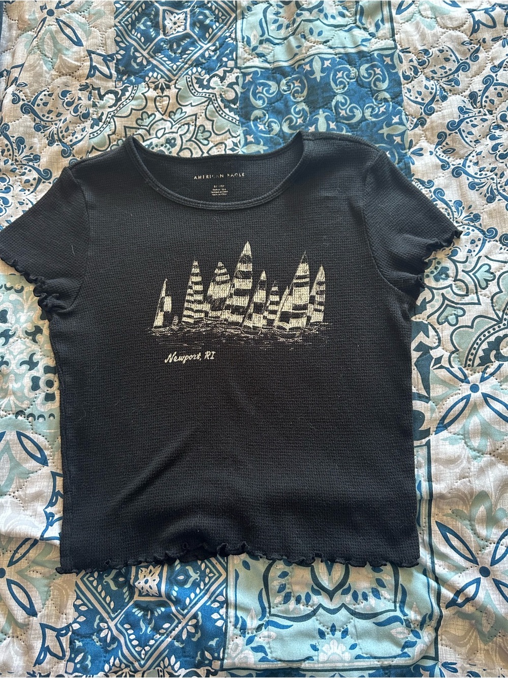 American Eagle Outfitters Black Tee with White Sailboat Graphic